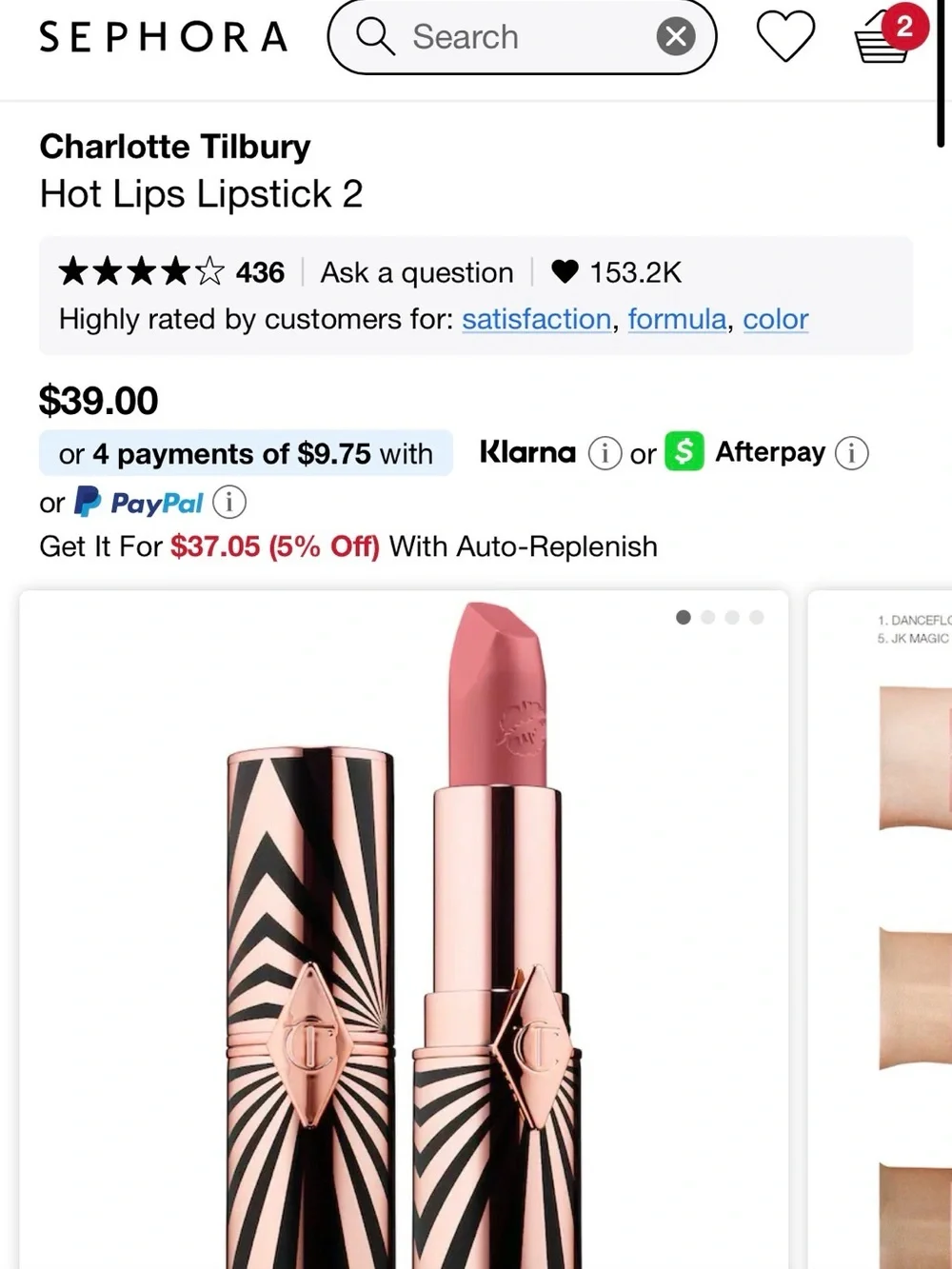 Charlotte Tilbury Hot Lips Creamy Rose Pink Lipstick